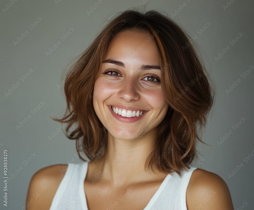 Smiling girl with medium-length hair in a bright setting Smiling girl with medium-length hair in a bright setting