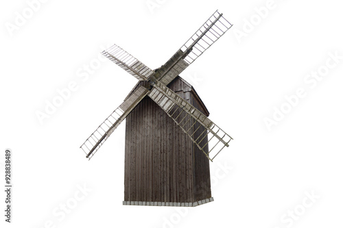 vintage wooden mill isolated on white background