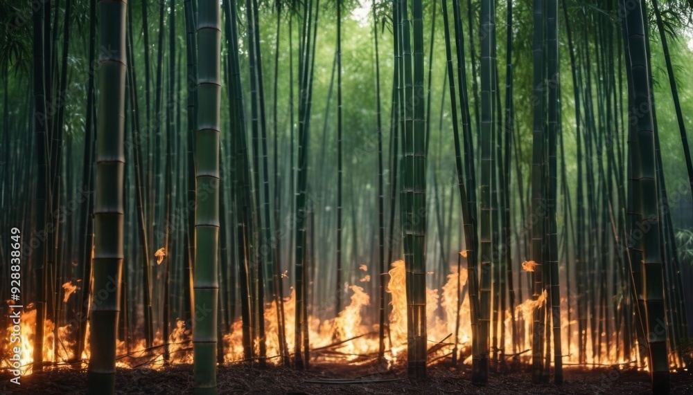 Fototapeta premium bamboo forest on fire. ai generated