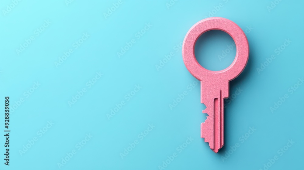 Pink Key on Blue Background Symbolizing Security, Access, and Opportunities Pink Key on Blue Background Symbolizing Security, Access, and Opportunities