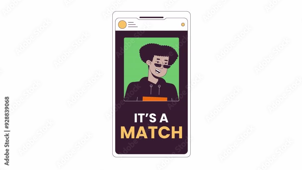 Dating app match on mobile screen 2D object animation. Find soulmate on smartphone application flat color cartoon 4K video, alpha channel. Virtual love phone animated item on white background Dating app match on mobile screen 2D object animation. Find soulmate on smartphone application flat color cartoon 4K video, alpha channel. Virtual love phone animated item on white background