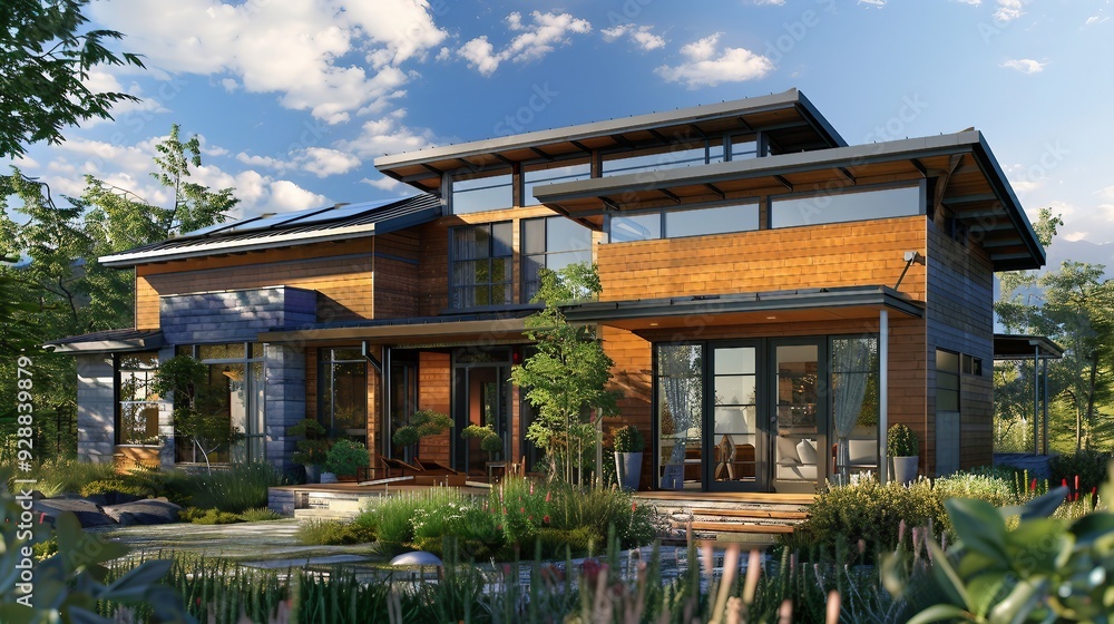 Modern House with Large Windows and Green Lawn Modern House with Large Windows and Green Lawn