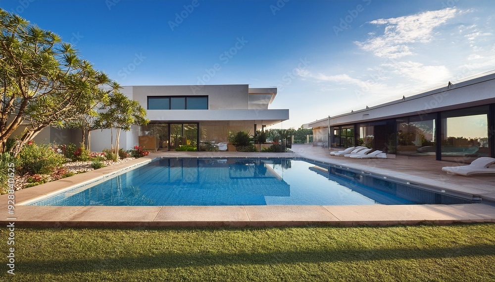 Fototapeta premium Modern Architecture with Pool and Landscaping