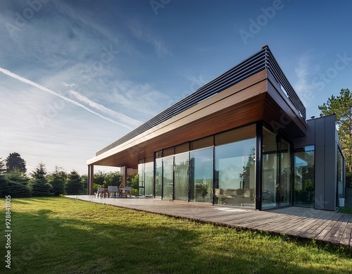 Modern Glass House Exterior Design with Large Windows