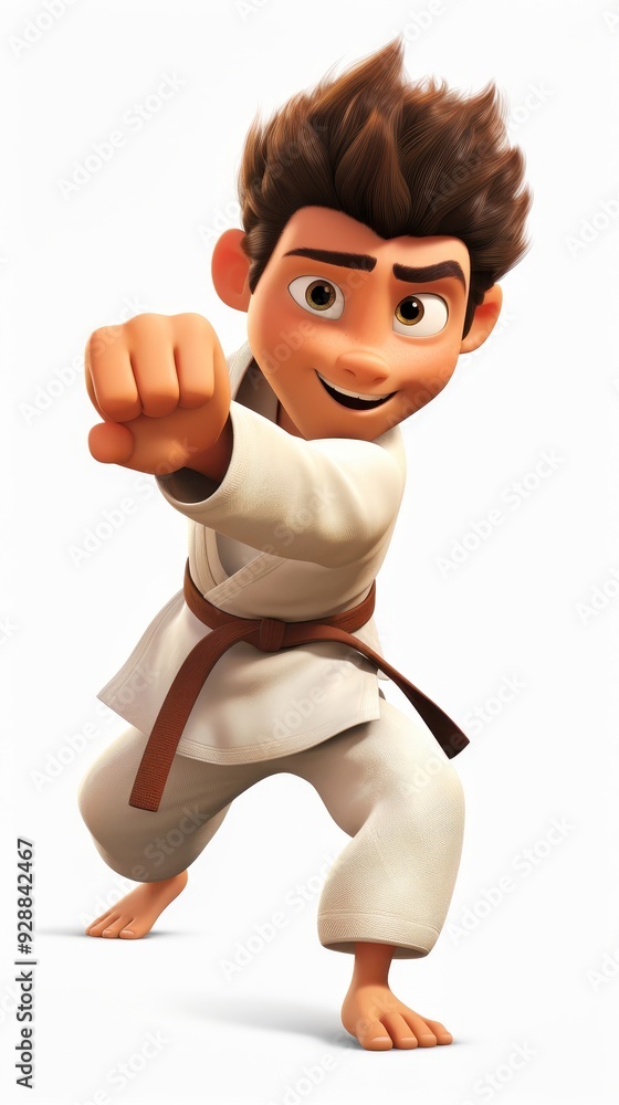 Obraz premium A young martial artist practices karate moves in a bright, cheerful environment during a sunny afternoon