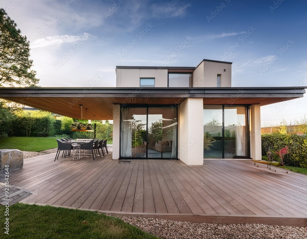 Modern Home with Large Windows and Outdoor Patio Modern Home with Large Windows and Outdoor Patio