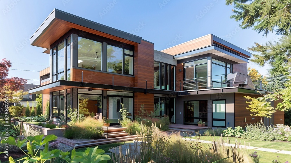 Modern Wooden House with Large Windows and Garden Modern Wooden House with Large Windows and Garden