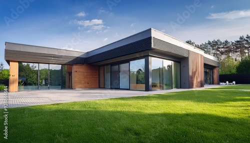 Wallpaper Mural Modern House with Large Windows and a Green Lawn Torontodigital.ca