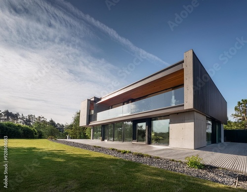 Modern House with Large Windows and Concrete Exterior