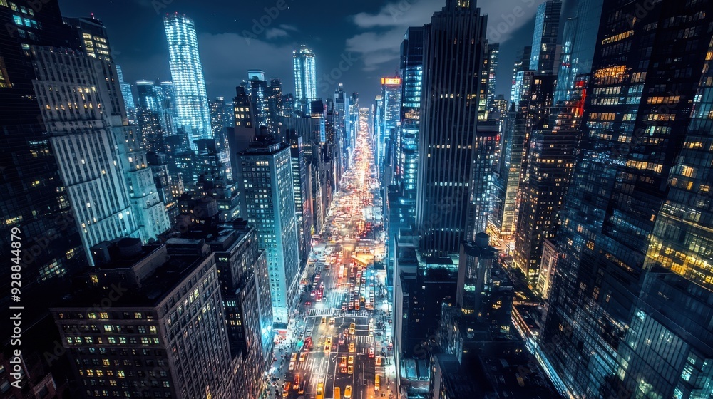A vibrant cityscape at night, showcasing illuminated buildings and bustling streets. A vibrant cityscape at night, showcasing illuminated buildings and bustling streets.