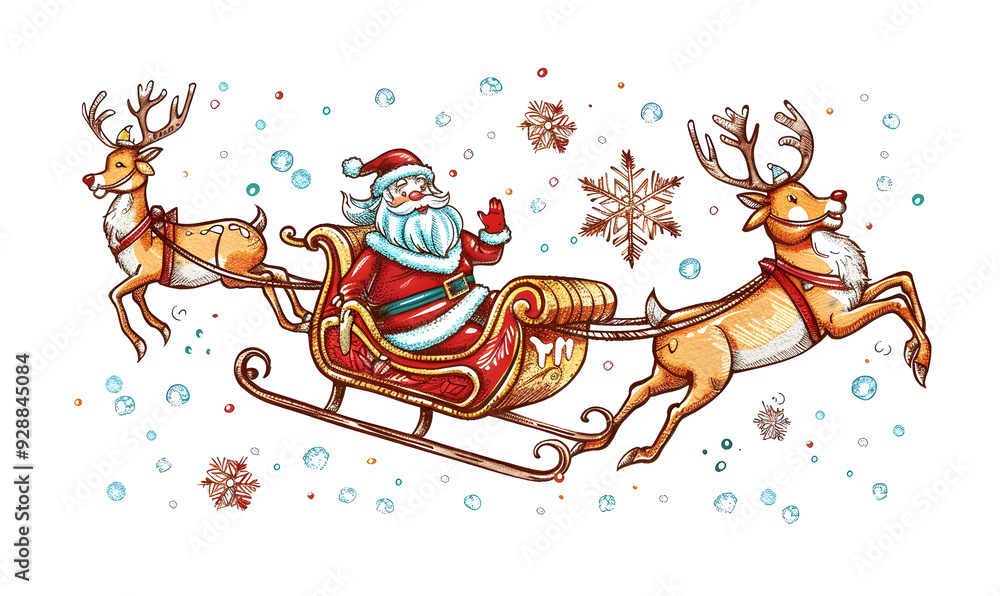 Fototapeta premium New Year and Christmas card, graphic advertising backgrounds in a doodle 2D illustrator style.