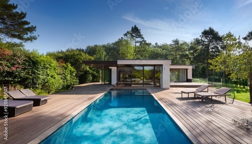 Wallpaper Mural Modern House with Pool and Deck Surrounded by Trees Torontodigital.ca