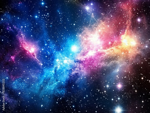 Cosmic Dance A Blue and Pink Nebula Glows with Stars in the Vast Darkness of Space