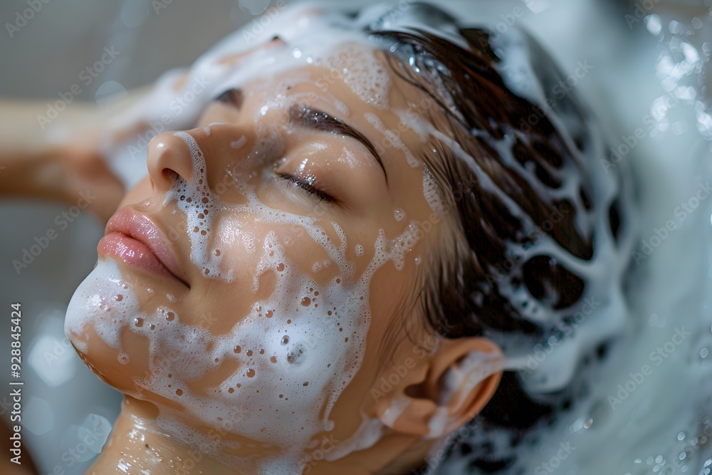 Relaxing Spa Experience with a Woman Enjoying a Luxurious Hair Wash Relaxing Spa Experience with a Woman Enjoying a Luxurious Hair Wash