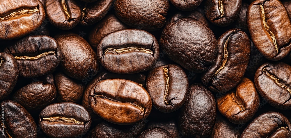 Fototapeta premium Coffee Bean CloseUp A Macro Perspective on Roasted Perfection Rich Browns and Golden Hues a Textured Delight