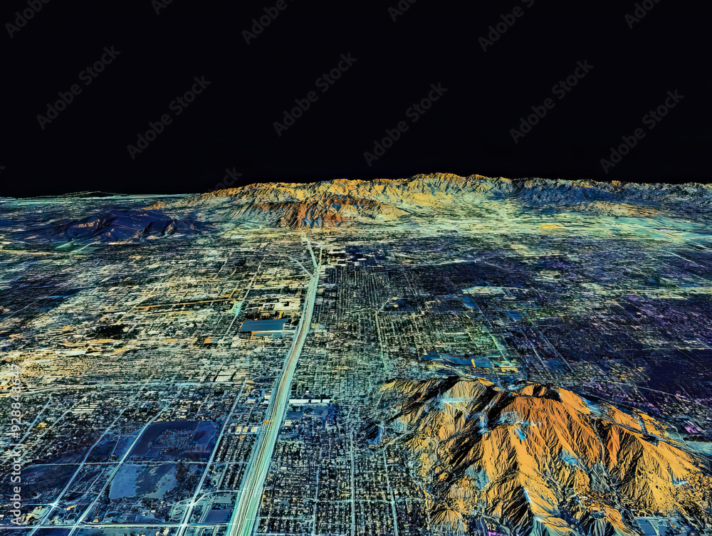 Technical aerial visual, 3D LiDAR GIS aerial map satellite scan model ...