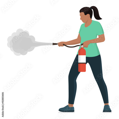 Woman using a fire extinguisher