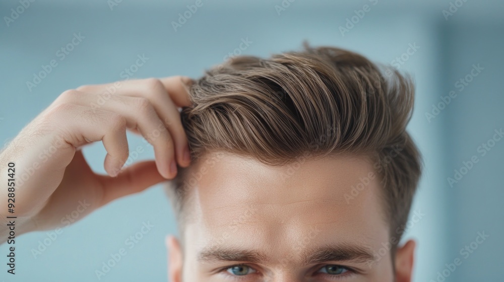 Fototapeta premium A man is worried about the problem of baldness.