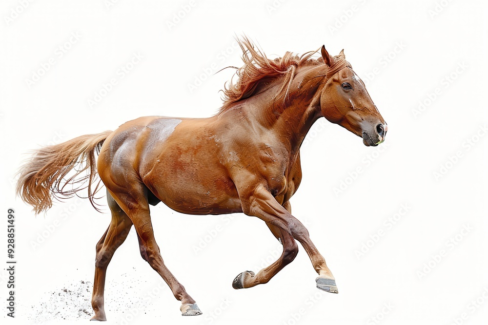 Brown Horse Isolated. Majestic Mare with White Mane in Equestrian Concept Brown Horse Isolated. Majestic Mare with White Mane in Equestrian Concept