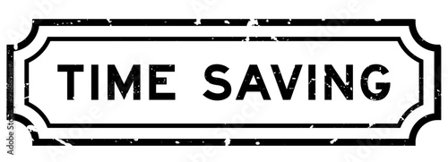 Grunge black time saving word rubber seal stamp on white background