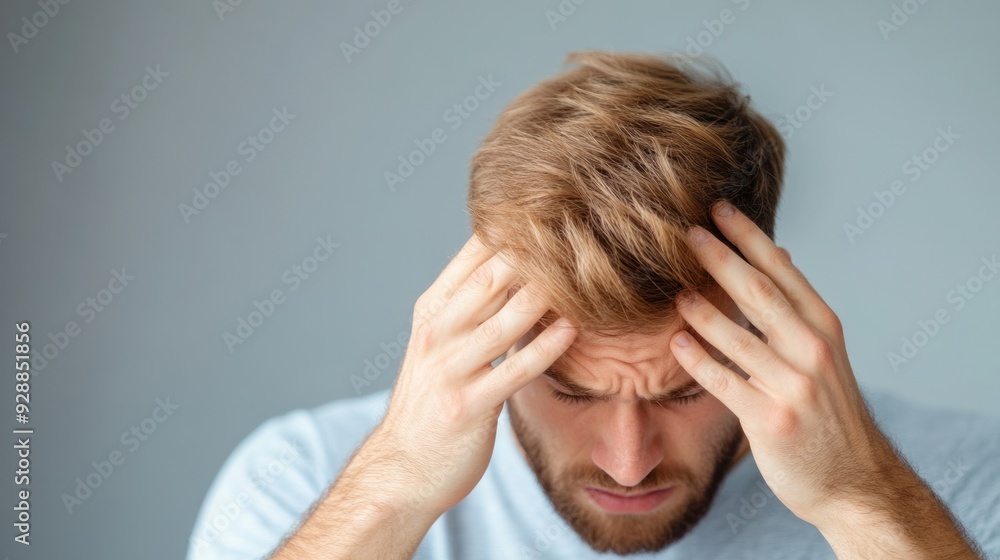 A man is worried about the problem of baldness. A man is worried about the problem of baldness.