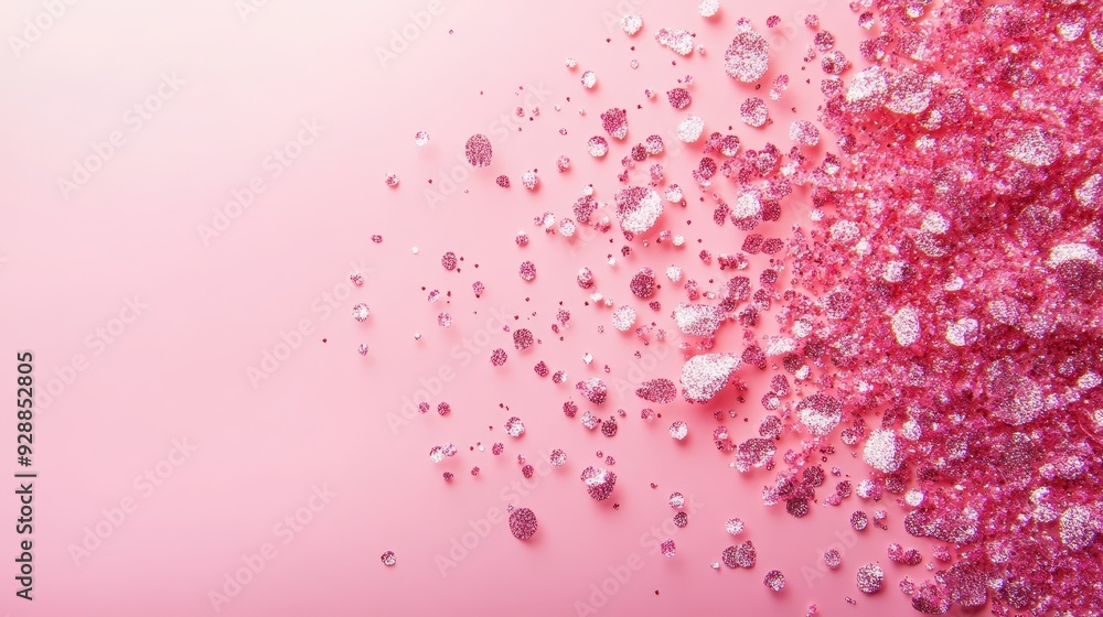 A vibrant display of pink glitter scattered on a soft pink background. A vibrant display of pink glitter scattered on a soft pink background.