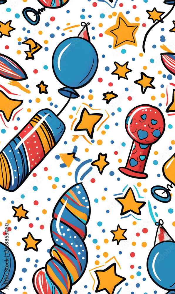 Fototapeta premium New Year and Christmas 2d cartoon or graphic advertising background, Seamless pattern