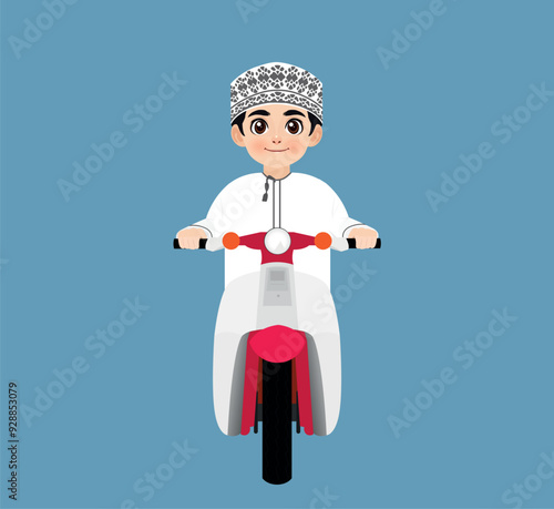 Omani boy from nizwa drives a motorcycle