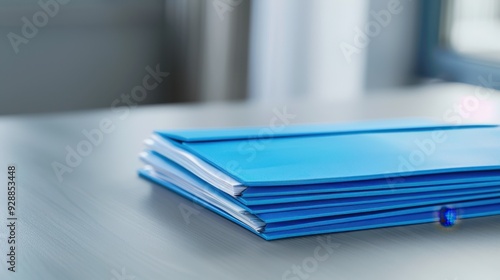 The stack of blue folders photo