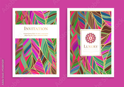 Colorful luxury invitation card design with vector ornament pattern. Vintage template. Can be used for background and wallpaper. Elegant and classic vector elements great for decoration.