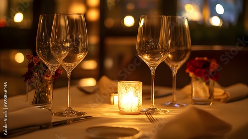 Intimate Candlelit Dinner in Chic Restaurant Setting for Romantic Date or Special Occasion