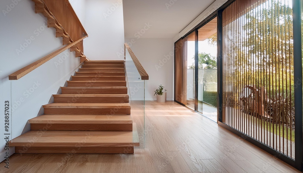 Modern Wooden Staircase in a Minimalist Interior Design Modern Wooden Staircase in a Minimalist Interior Design