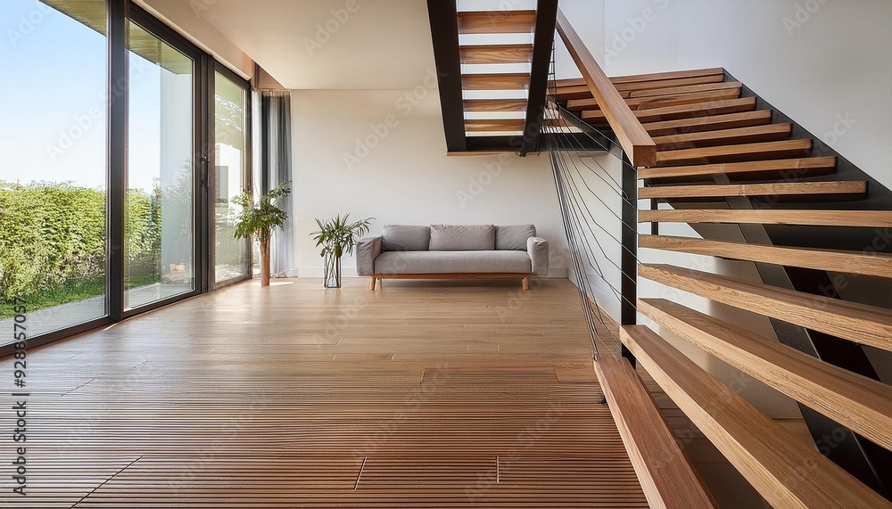 Modern Wooden Staircase in a Minimalist Interior Design Modern Wooden Staircase in a Minimalist Interior Design
