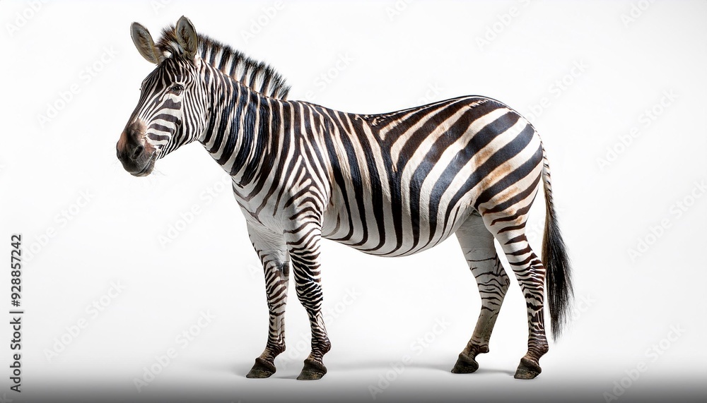 Fototapeta premium On a white BackgroundA realistic zebra stands on a white background