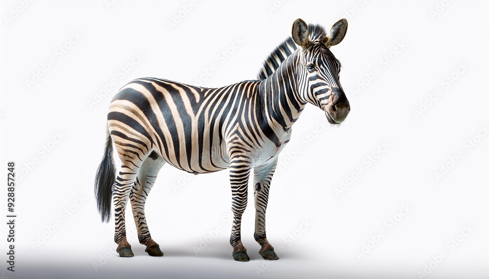 Fototapeta premium On a white BackgroundA realistic zebra stands on a white background