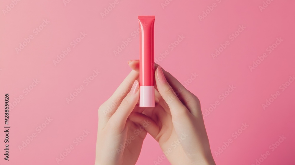 Vibrant Pink Cosmetic Tube Against a Soft Pink Background Vibrant Pink Cosmetic Tube Against a Soft Pink Background