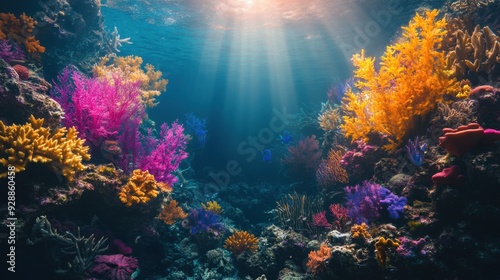 Wallpaper Mural Sunlight shining through the surface on a colorful coral reef Torontodigital.ca