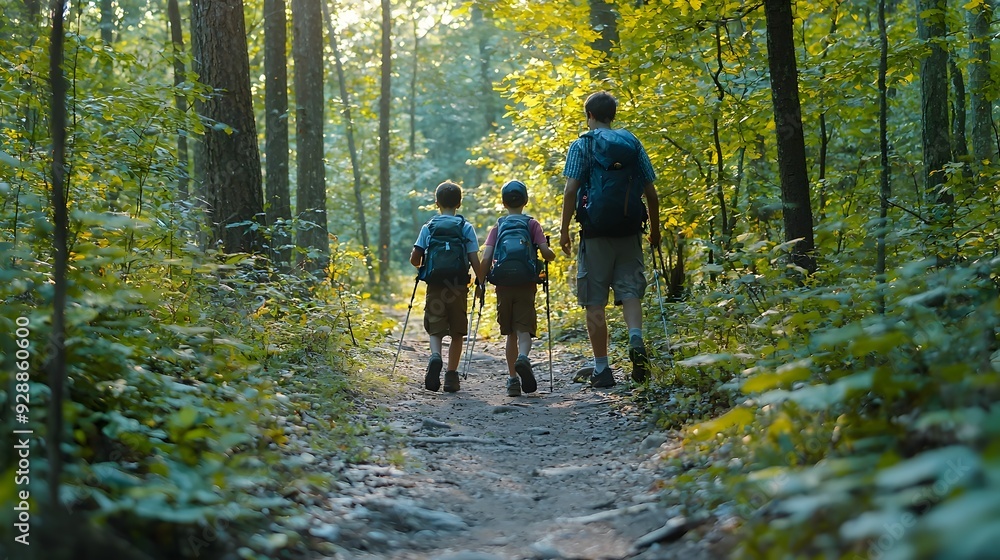 Fototapeta premium Family Exploring Nature Trail Together on Adventurous Outdoor Adventure