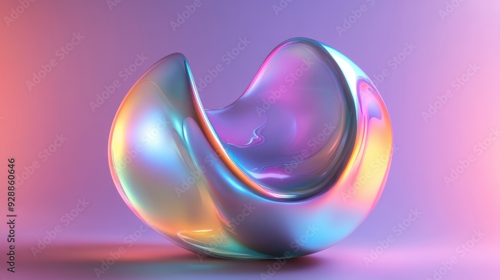 Abstract metallic shape reflecting vibrant colors on a gradient background Abstract metallic shape reflecting vibrant colors on a gradient background