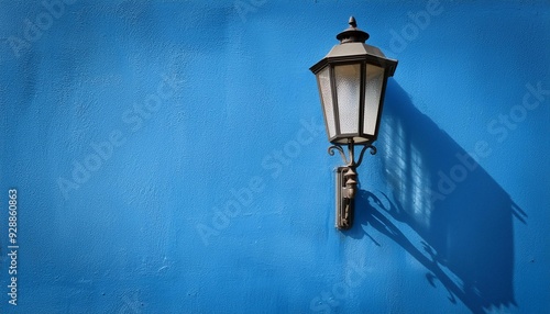 Vintage Street Lamp Against Blue Wall