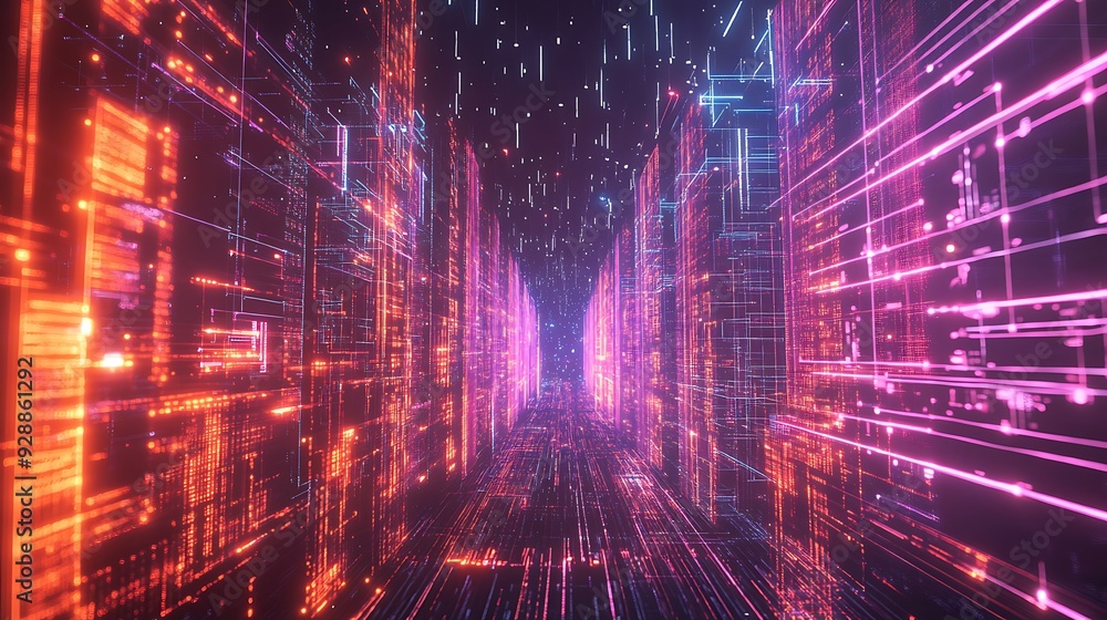 A futuristic data center with holographic data visualization and AI-powered network management A futuristic data center with holographic data visualization and AI-powered network management