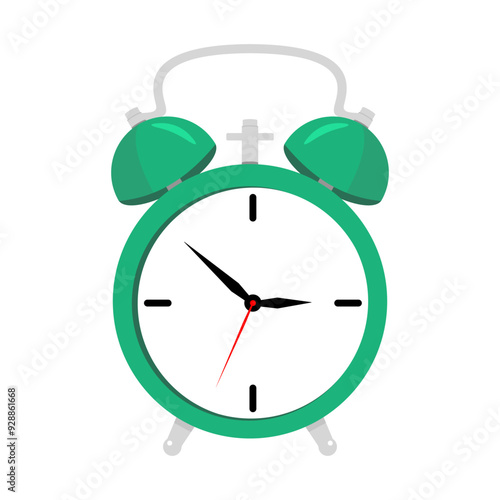 green alarm clock cartoon flat vector illustration