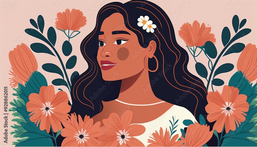 Woman with Flowers Illustration Woman with Flowers Illustration