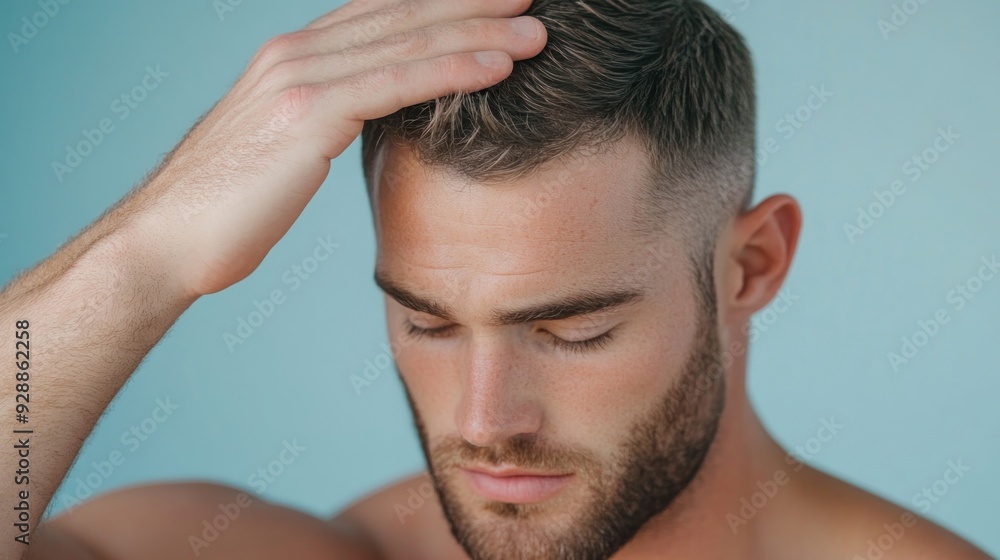 Obraz premium A man is worried about the problem of baldness.