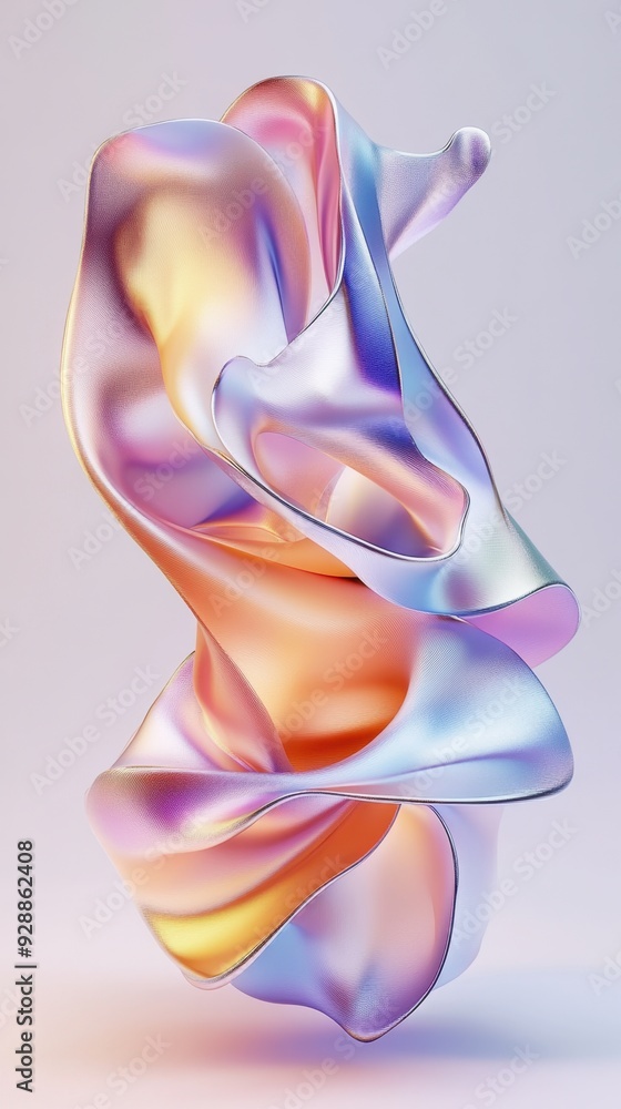 Obraz premium Abstract holographic iridescent colorful fluid shape is floating on pastel background