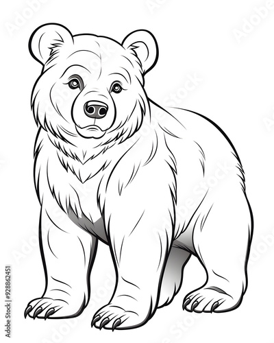 Cute cartoon Bear black contour illustration for coloring book isolated on white background