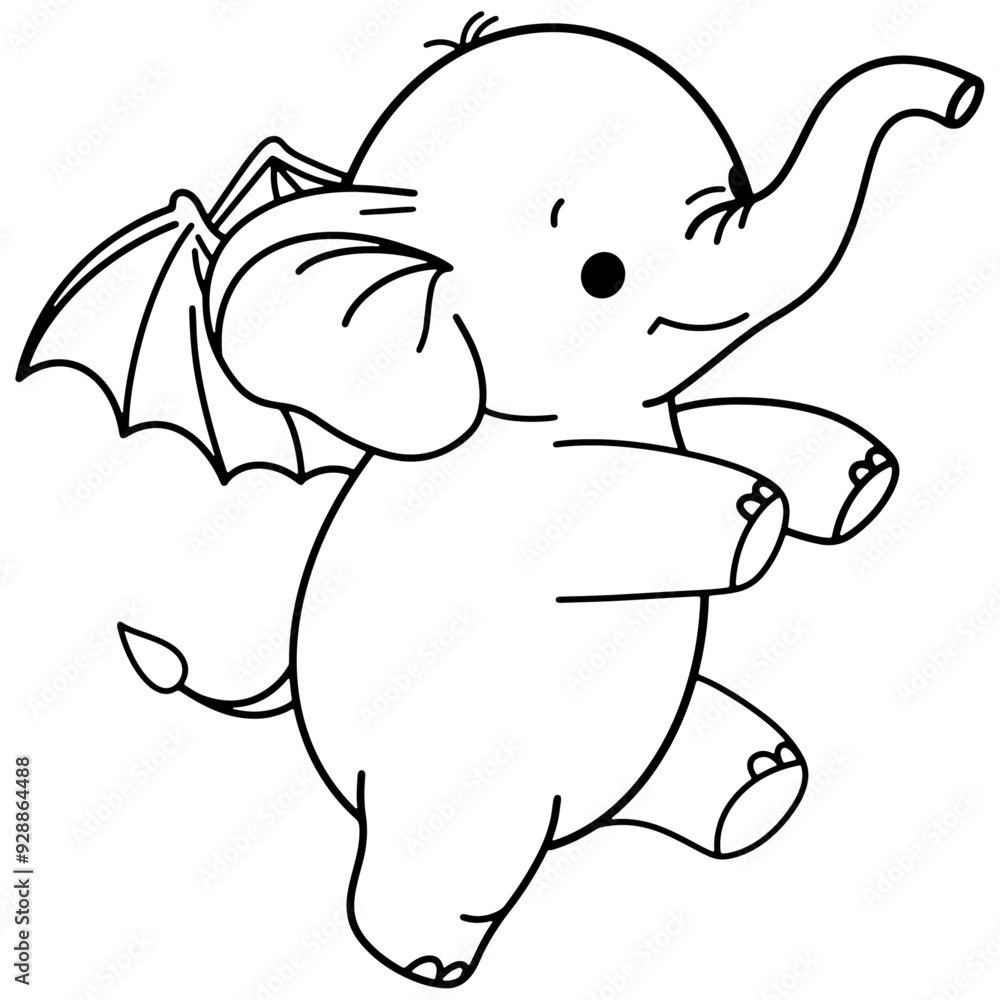Charming hand-drawn Halloween illustration featuring an adorable elephant with bat wings, perfect for festive decorations and designs Charming hand-drawn Halloween illustration featuring an adorable elephant with bat wings, perfect for festive decorations and designs