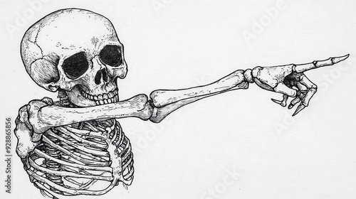 Bony hand pointing to the other side of the skeleton photo