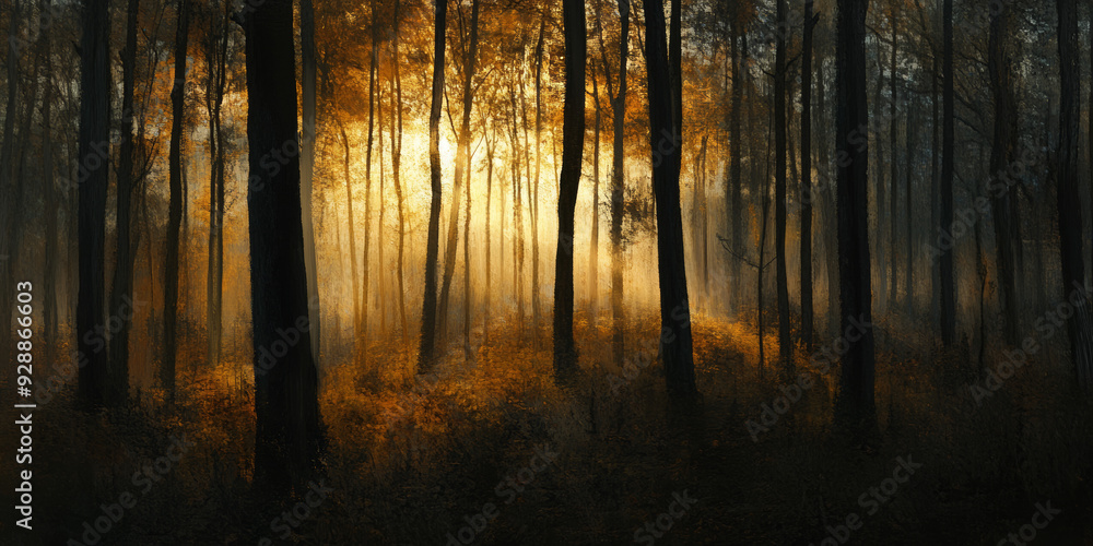 Golden Twilight in Winter's Autumn Forest Golden Twilight in Winter's Autumn Forest