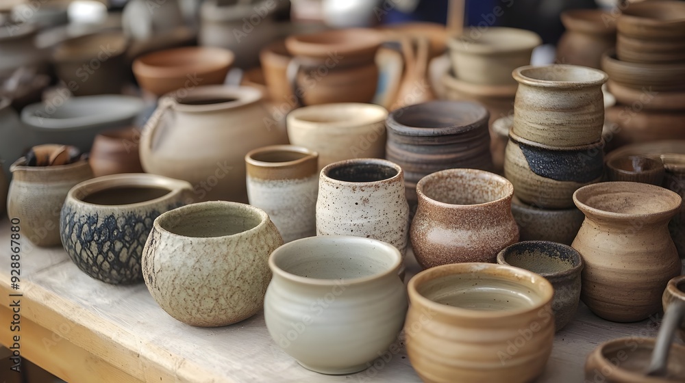 Handmade Pottery Collection Displayed at a Craft Fair Handmade Pottery Collection Displayed at a Craft Fair